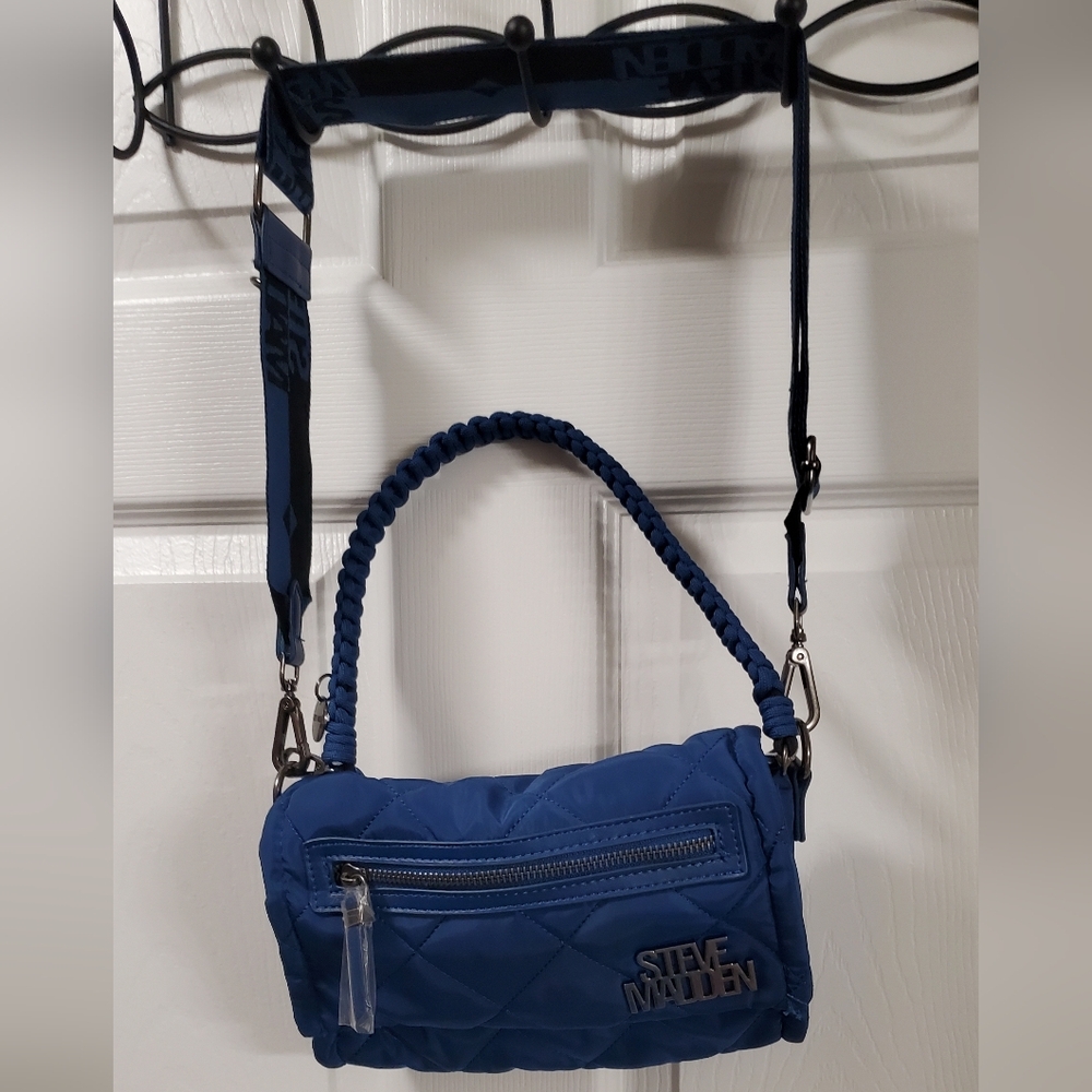 Nwot Steve Madden Blue Quilted Crossbody Bag With Coin Pouch